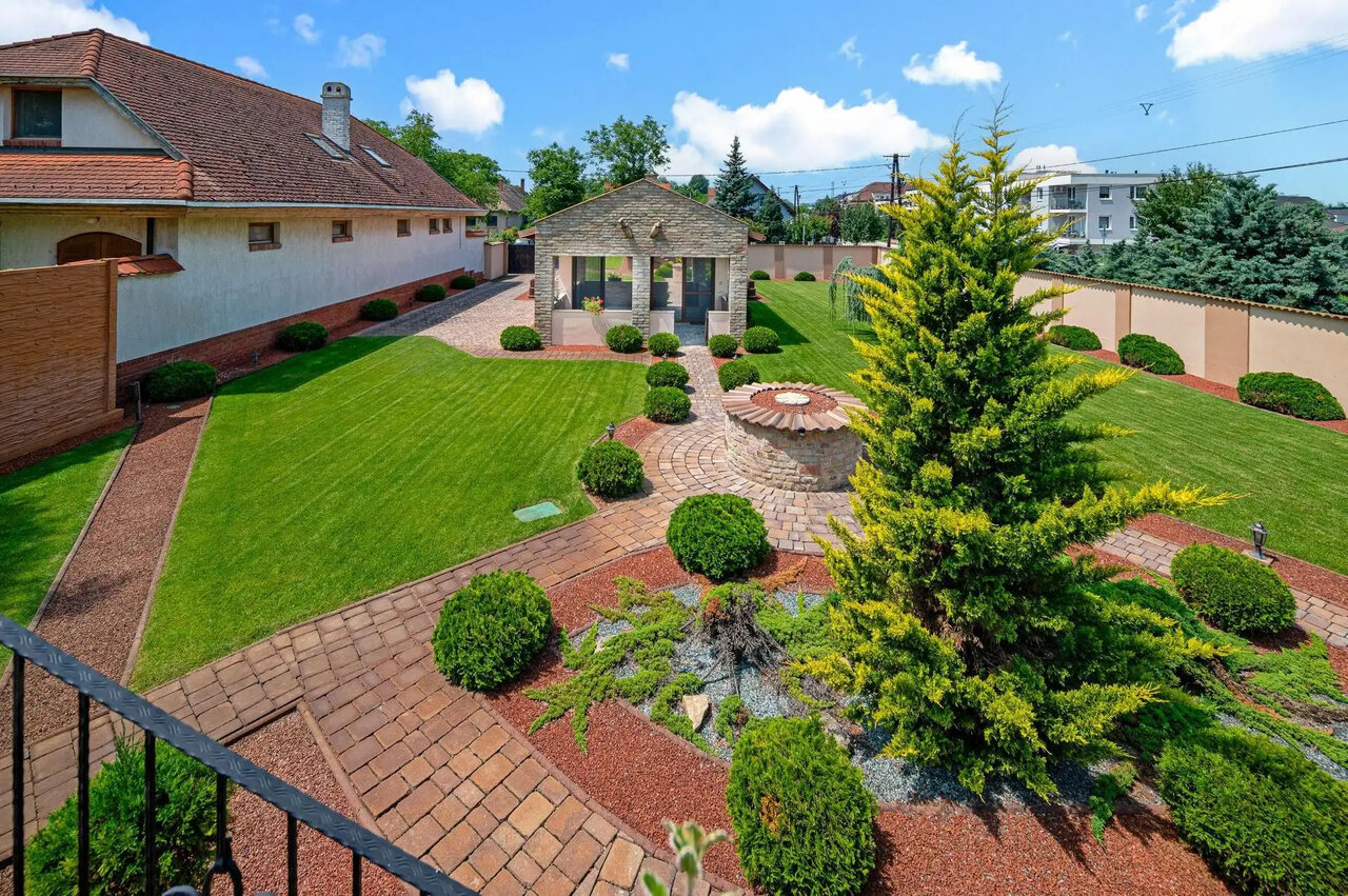 Manicured garden with paved walkways