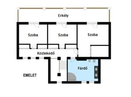 Upper floor plan - 3 bedrooms, bathroom, balcony