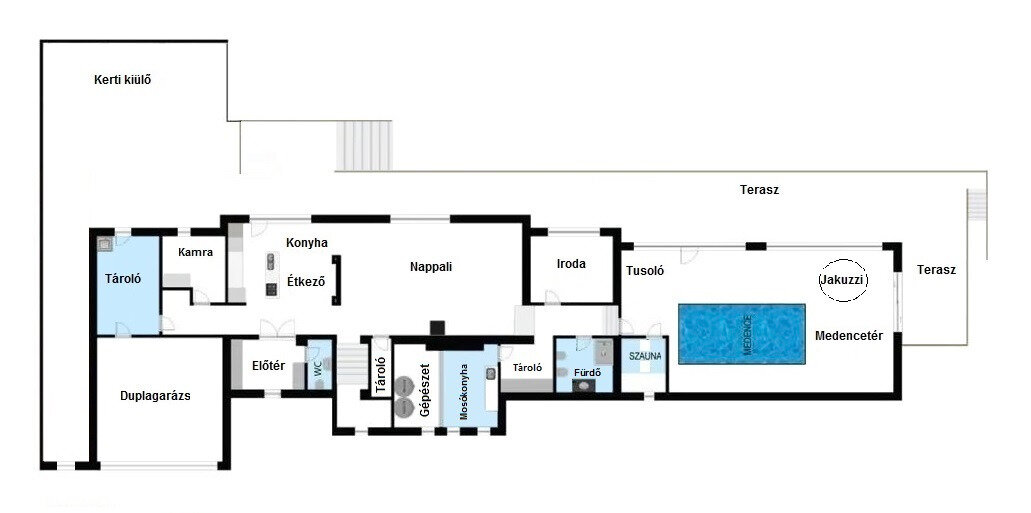 Ground floor plan - living room, kitchen, office, wellness, garage